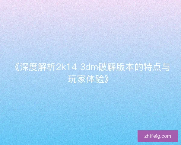 《深度解析2k14 3dm破解版本的特点与玩家体验》